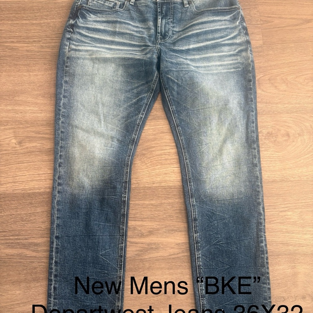 BKE Men's Distressed Blue Straight Jeans
